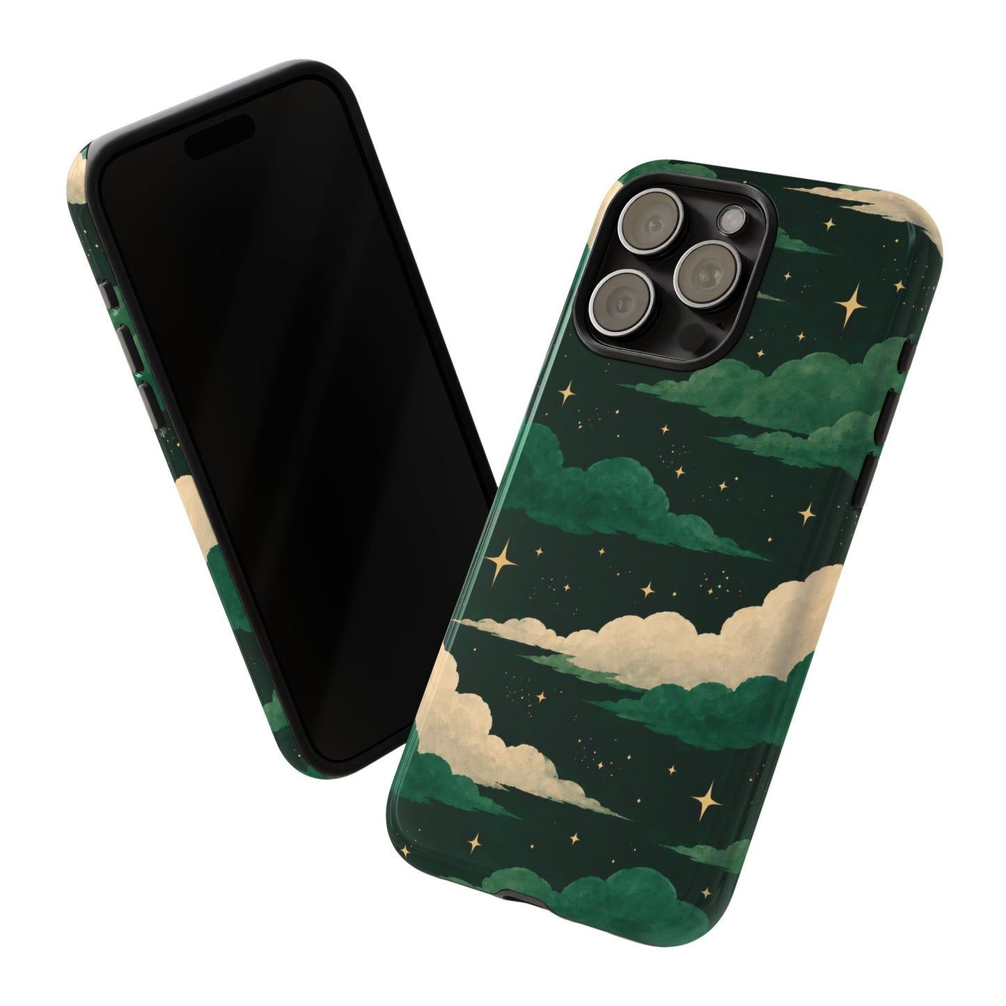 Illustrated Emerald Green Clouds & Stars Phone Case