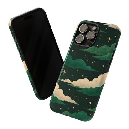 Illustrated Emerald Green Clouds & Stars Phone Case