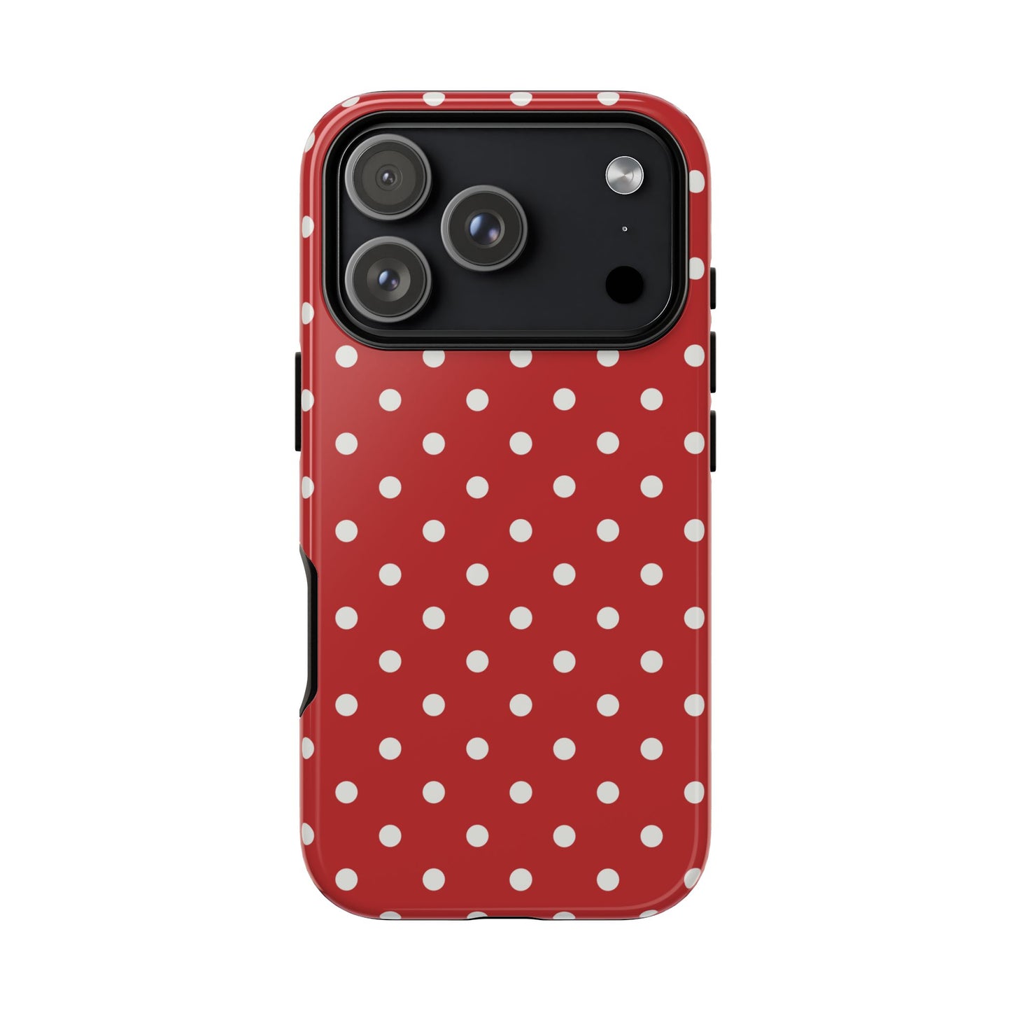 iPhone 17 Pro / Glossy Phone Case - Red with White Dot Pattern Phone Case