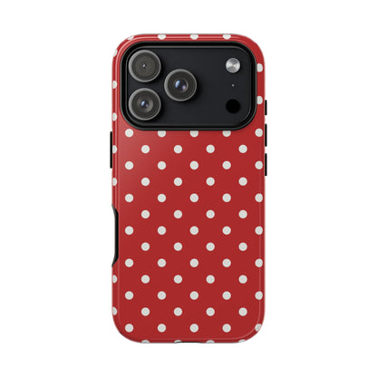 iPhone 17 Pro / Glossy Phone Case - Red with White Dot Pattern Phone Case