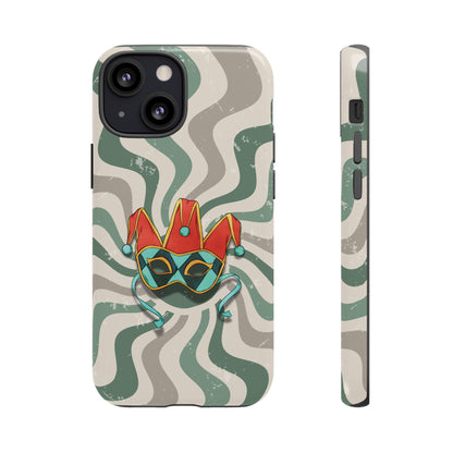 iPhone 13 Mini / Glossy Phone Case - Venetian Jester Mask – Green Retro Soft Revival Phone Case