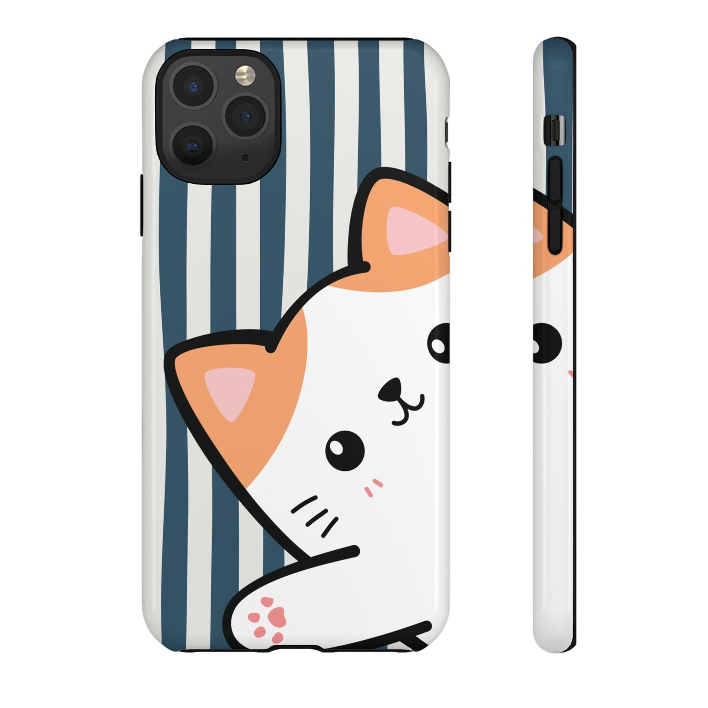 Playful Peakaboo Cat with Blue Stripe Pattern Phone Case - Blue Phone Case - iPhone 11 Pro Max / Glossy