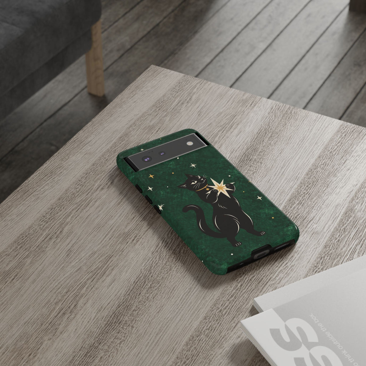 Forest Green Celestial Black Cat Phone Case - Green Phone Case