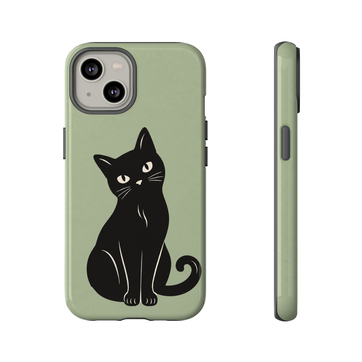 Minimalist Sage Green & Black Cat Phone Case