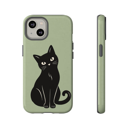 Minimalist Sage Green & Black Cat Phone Case