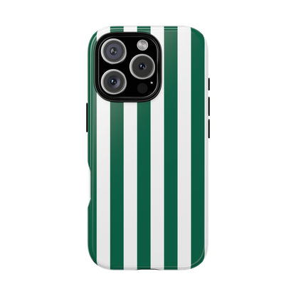 iPhone 16 Pro / Glossy Phone Case - Simple Green & White Stripe Pattern Phone Case