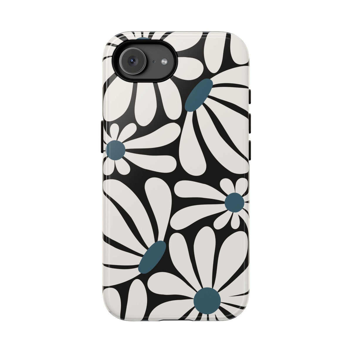 Retro Black Daisy Pattern Phone Case - Black Phone Case - iPhone 17e / Glossy