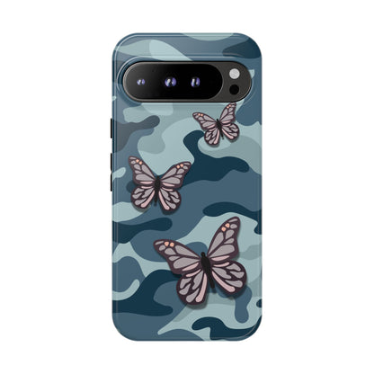 Dark Blue Butterfly Camo Phone Case - Blue Phone Case - Google Pixel 9 Pro XL / Glossy