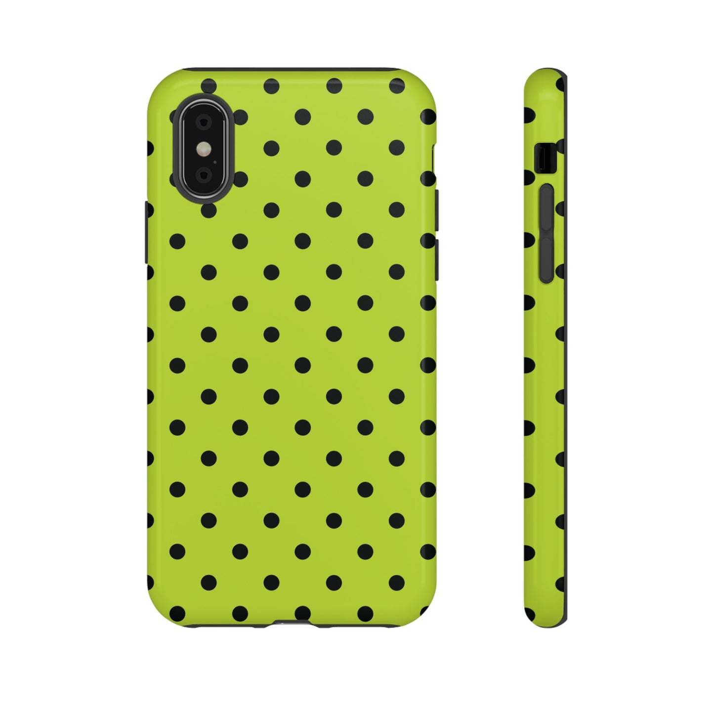 Trendy Neon Lime Green & Black Dot Pattern Phone Case