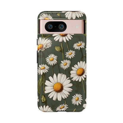 Google Pixel 8 / Glossy Phone Case - Boho Chic Daisies Floral Pattern ’White & Green’ Phone Case