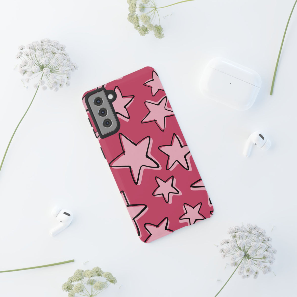 Raspberry Pink Doodle Star Phone Case