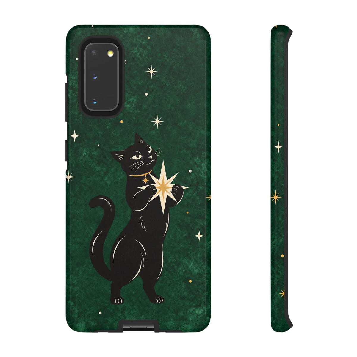 Forest Green Celestial Black Cat Phone Case - Green Phone Case - Samsung Galaxy S20 / Glossy