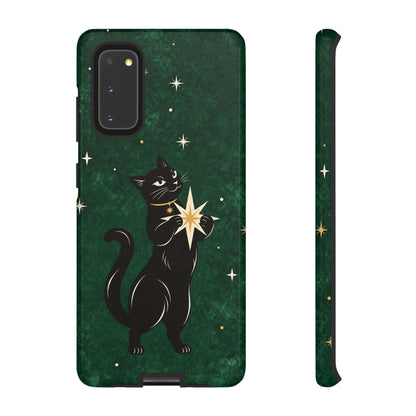 Forest Green Celestial Black Cat Phone Case - Green Phone Case - Samsung Galaxy S20 / Glossy