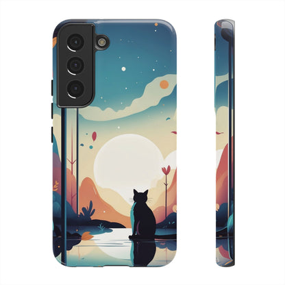 Samsung Galaxy S22 / Glossy Phone Case - Stylised Cat & Moon Design Phone Case