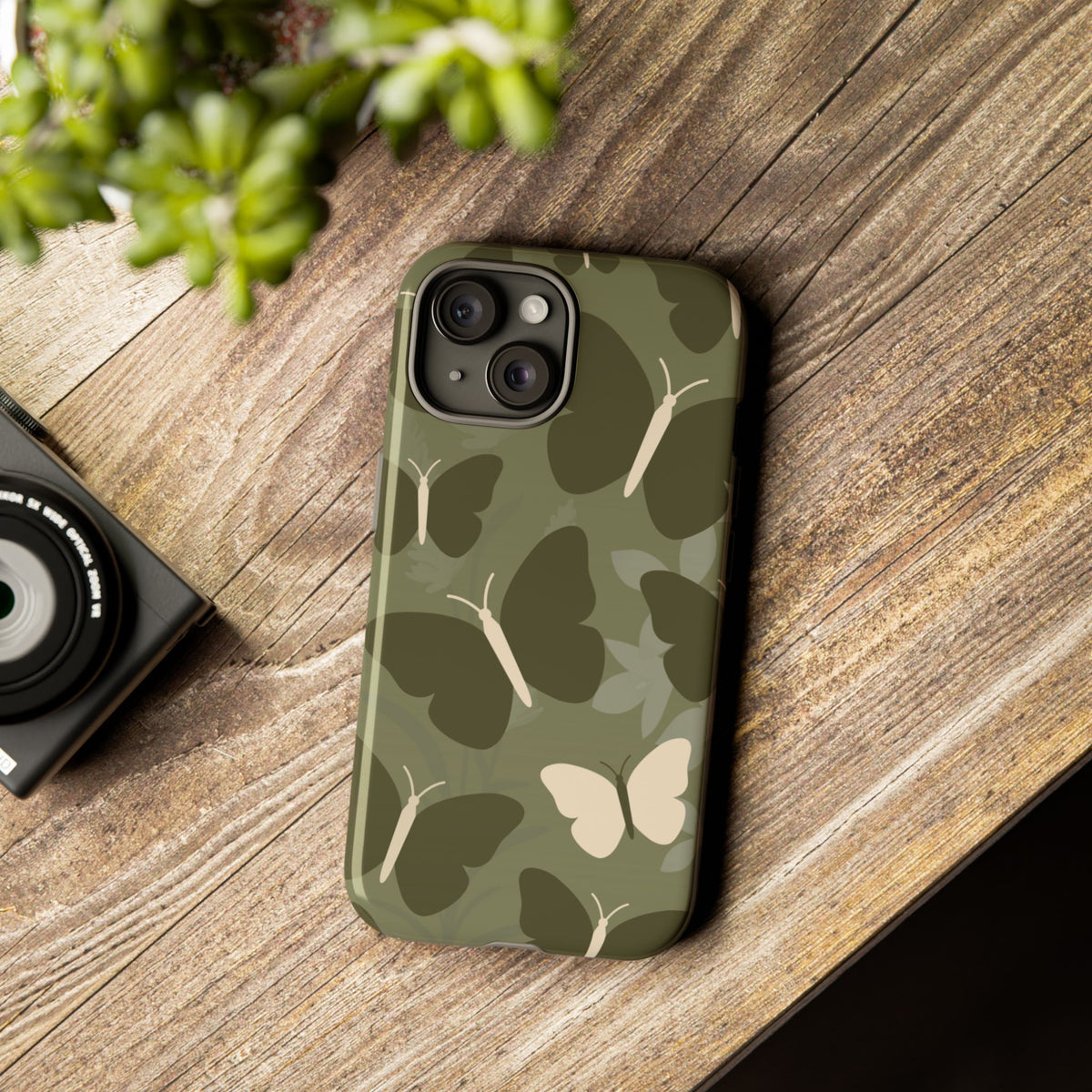 Minimalist Olive Green Butterfly Pattern Phone Case - Green Phone Case