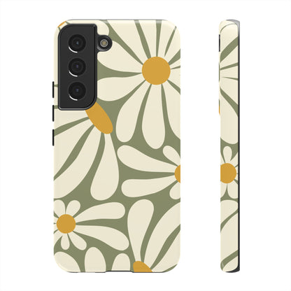 Samsung Galaxy S22 / Glossy Phone Case - ’Retro Green Daisy Pattern #1’ Phone Case