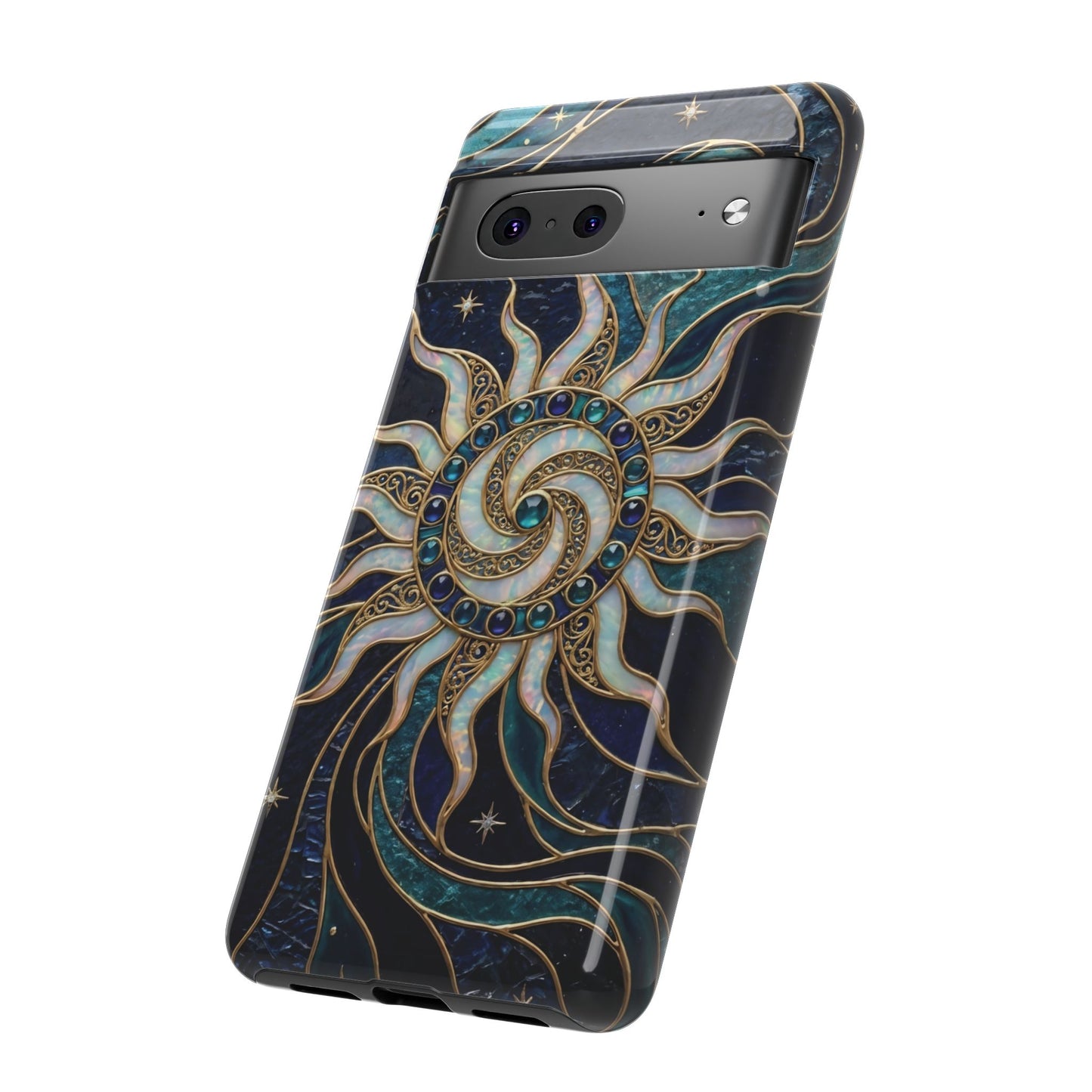 Elegant Teal & Gold Cosmic Sunburst Phone Case