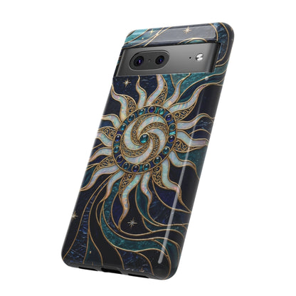 Elegant Teal & Gold Cosmic Sunburst Phone Case