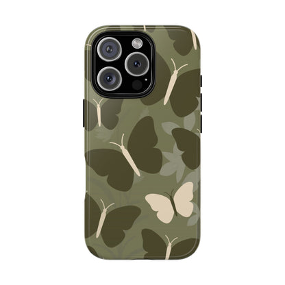 Minimalist Olive Green Butterfly Pattern Phone Case - Green Phone Case - iPhone 16 Pro / Glossy