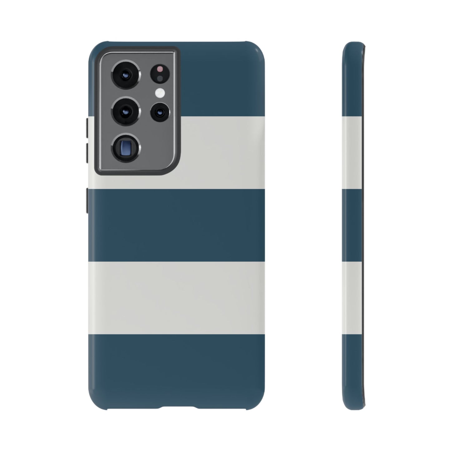 Samsung Galaxy S21 Ultra / Glossy Phone Case - Blue & White Horizontal Stripe Pattern Phone Case