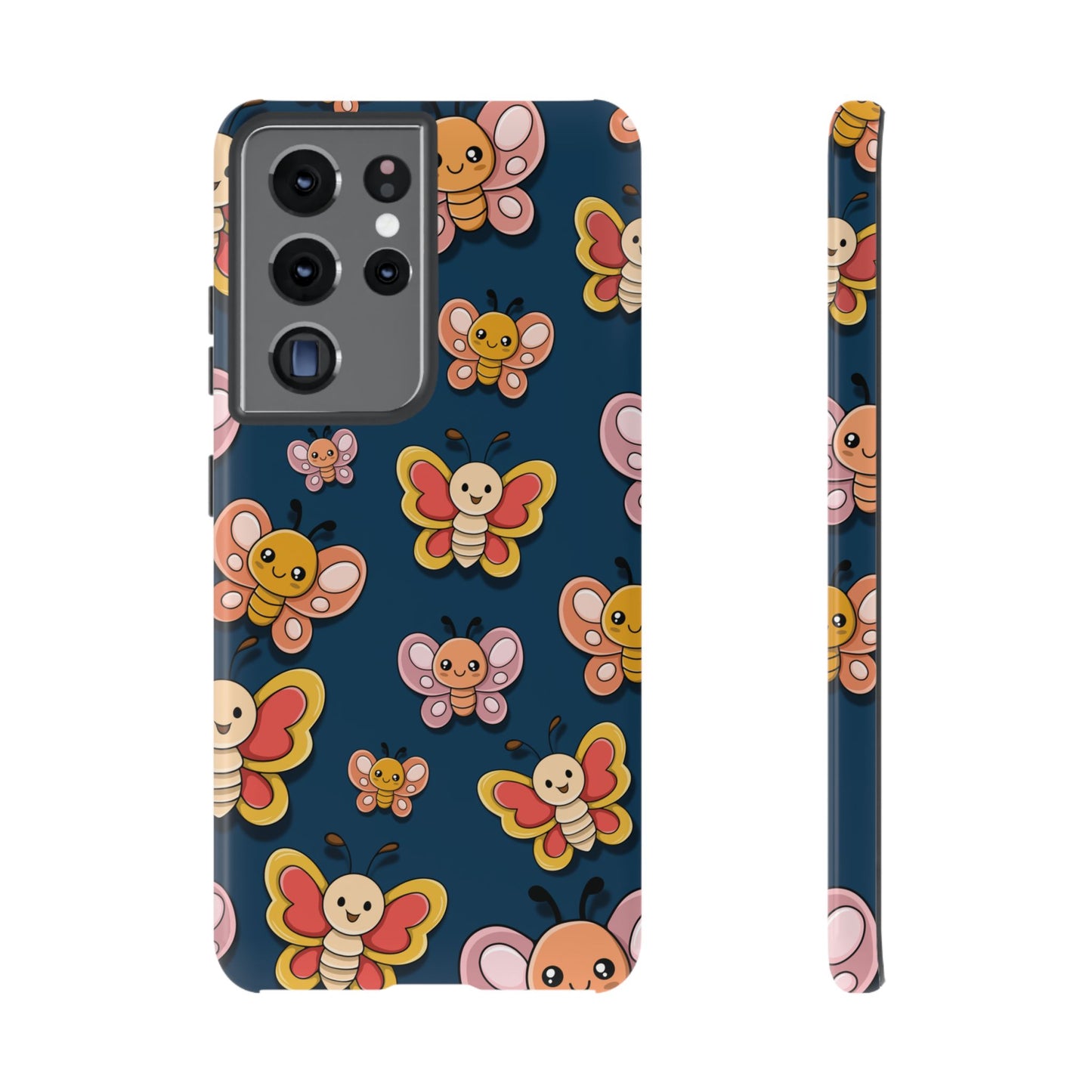 Dark Blue Butterfly Sticker Design Phone Case - Blue Phone Case - Samsung Galaxy S21 Ultra / Glossy