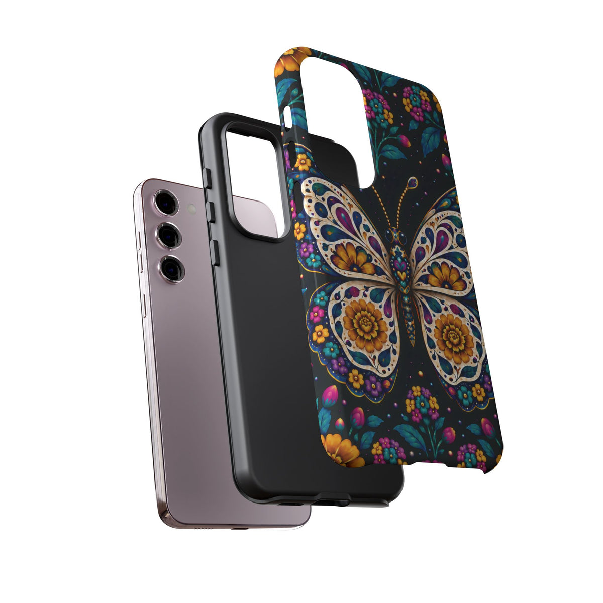 Vibrant Purple and Teal Calavera Butterfly Phone Case - Multicolor Phone Case