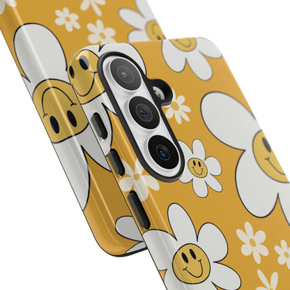 Fun Retro Daisy Pattern with Yellow Background Phone Case - Yellow Phone Case