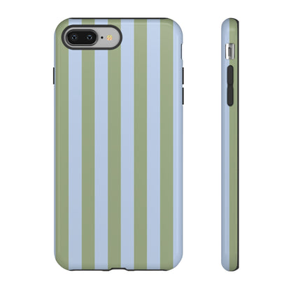 iPhone 8 Plus / Glossy Phone Case - Trendy Ice Blue & Green Stripe Pattern Phone Case