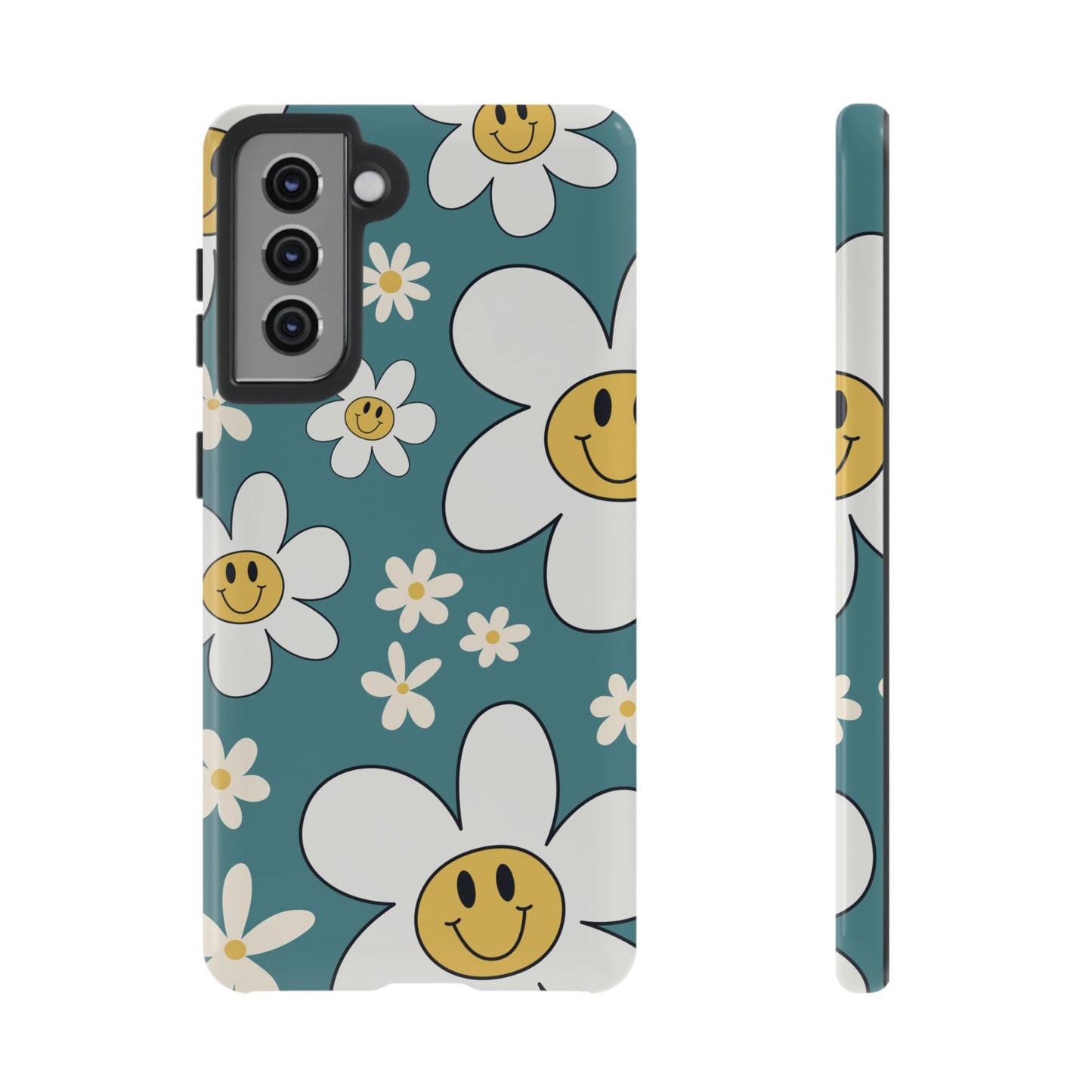 Fun Retro Daisy Pattern with Light Blue Background Phone Case - Blue Phone Case - Samsung Galaxy S21 / Glossy