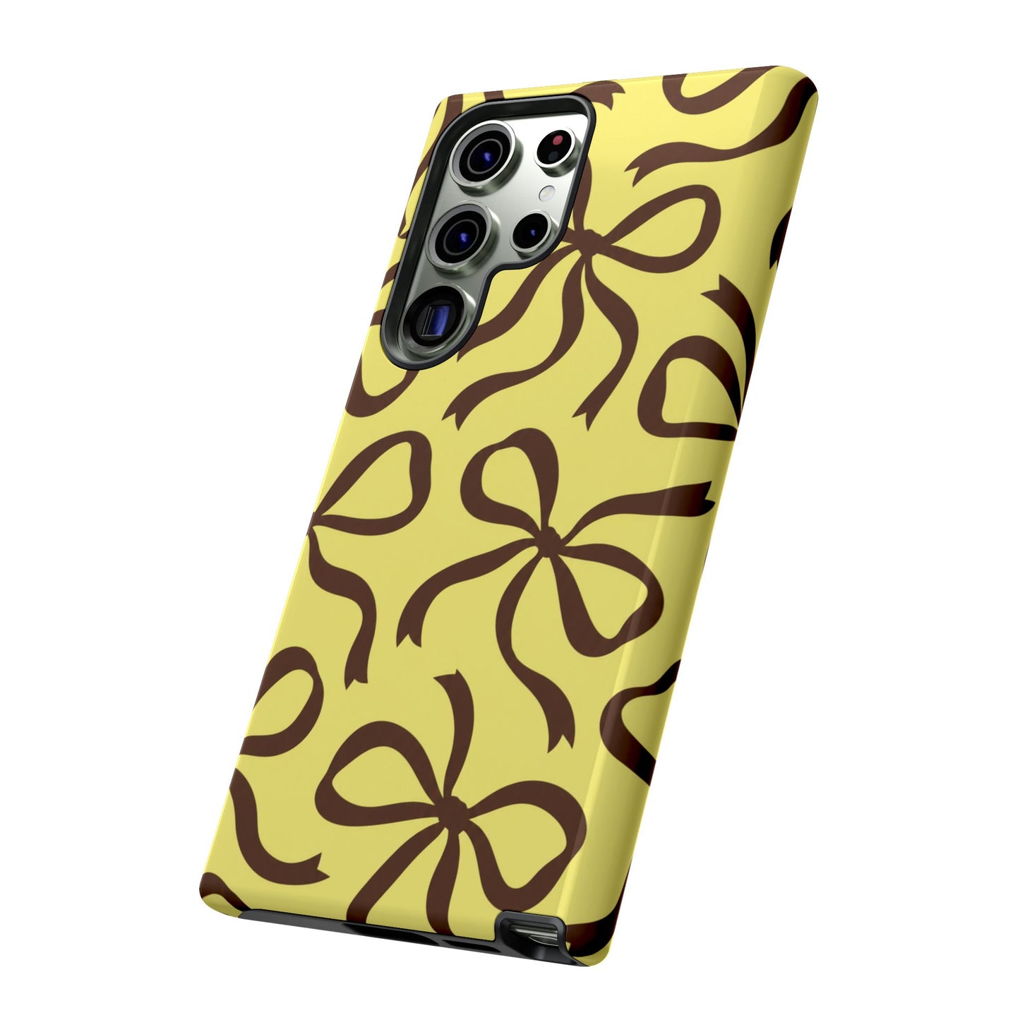 Bold Butter Yellow and Chocolate Brown Bow Pattern Phone Case