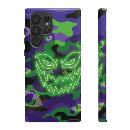 Samsung Galaxy S22 Ultra / Glossy Phone Case - Green & Purple Neon Face Camo Phone Case