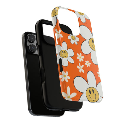 Fun Retro Daisy Pattern with Orange Background Phone Case - Orange Phone Case