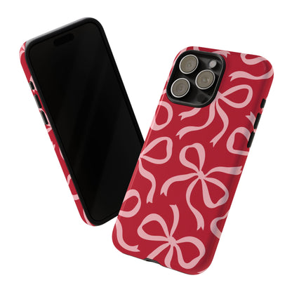 Bold Raspberry Red and Blush Pink Bow Pattern Phone Case