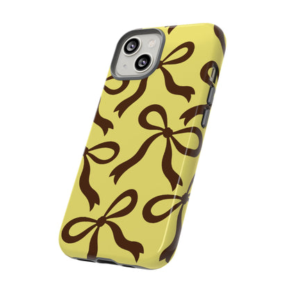 Bold Butter Yellow and Chocolate Brown Bow Pattern Phone Case - Yellow Phone Case