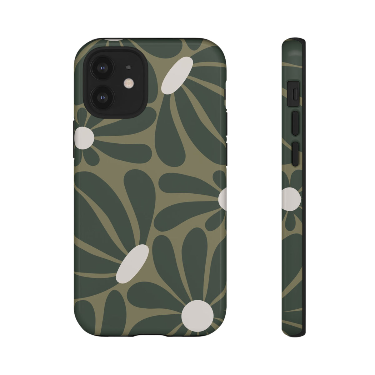 Retro Olive Green Daisy Pattern Phone Case - Green Phone Case - iPhone 12 Mini / Glossy