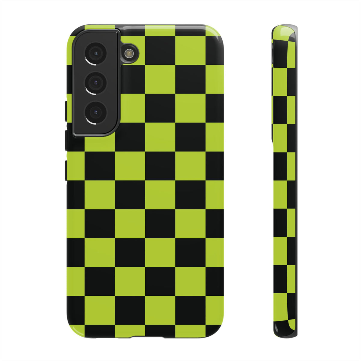 Trendy Neon Lime Green & Black Checked Pattern Phone Case - Green Phone Case - Samsung Galaxy S22 / Glossy