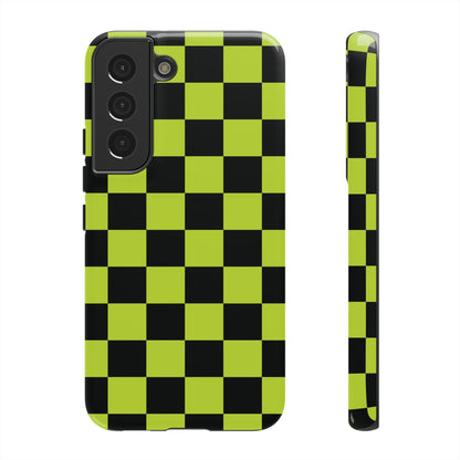 Trendy Neon Lime Green & Black Checked Pattern Phone Case - Green Phone Case - Samsung Galaxy S22 / Glossy