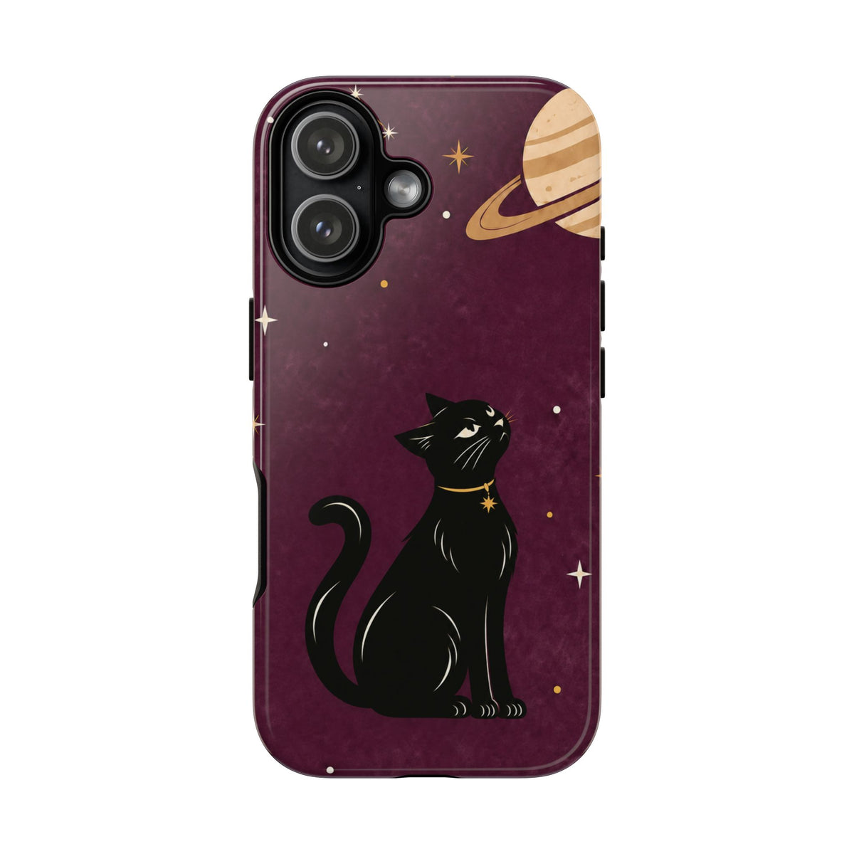 Whimsical Plum Celestial Black Cat Phone Case