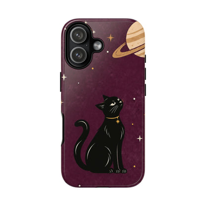 Whimsical Plum Celestial Black Cat Phone Case