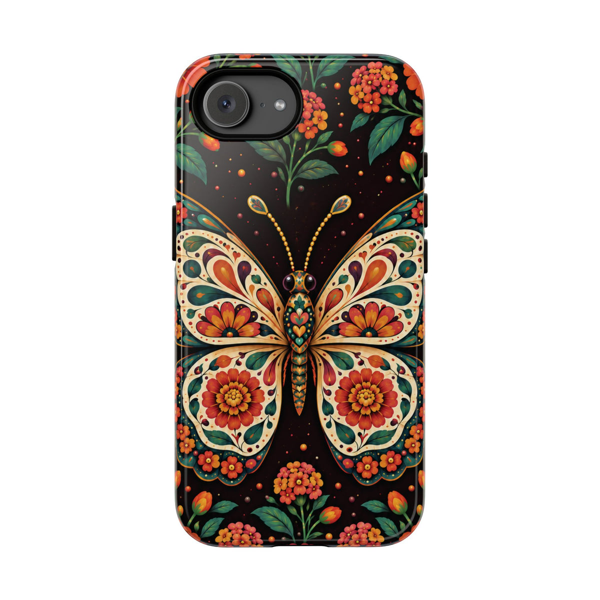 Vibrant Terracotta and Teal Calavera Butterfly Phone Case - Multicolor Phone Case - iPhone 17e / Glossy