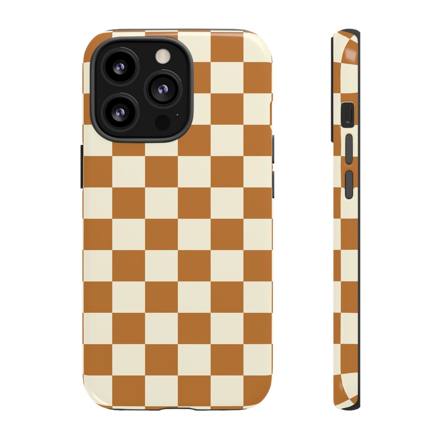 iPhone 13 Pro / Glossy Phone Case - ’Orange & White Checkered Pattern’ Phone Case