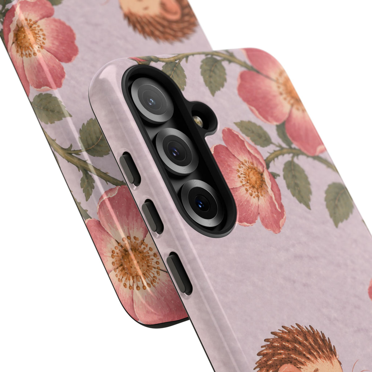 Whimsical Lilac Hedgehog and Wild Rose Phone Case - Purple Phone Case