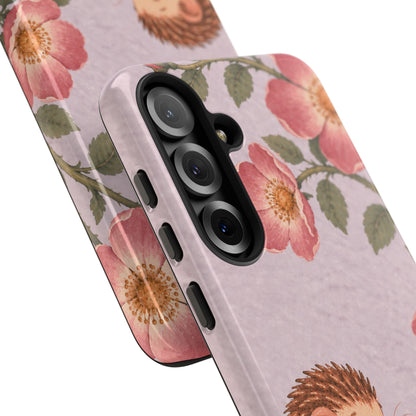 Whimsical Lilac Hedgehog and Wild Rose Phone Case - Purple Phone Case