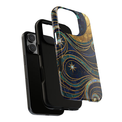 Elegant Navy & Gold Crescent Moon Mosaic Phone Case
