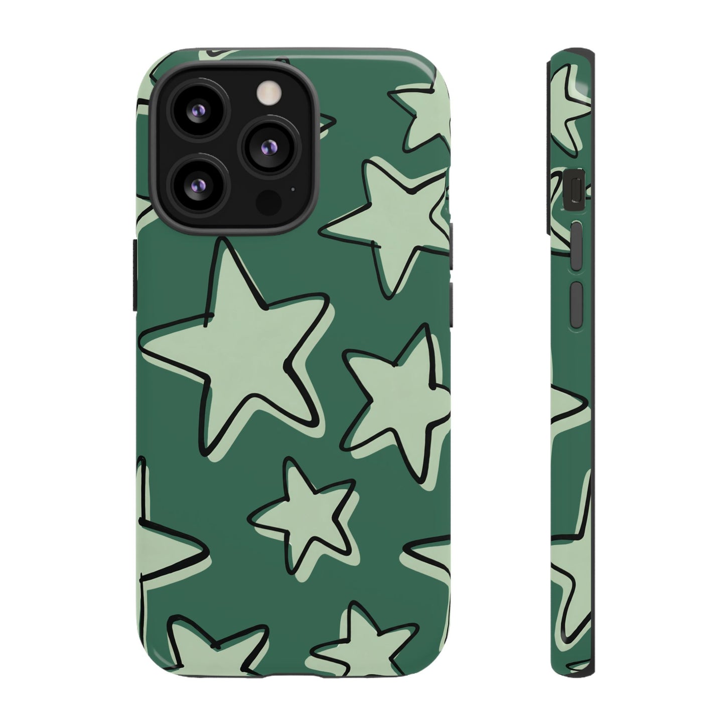 Forest Green Doodle Star Phone Case