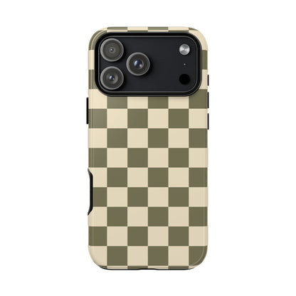 iPhone 17 Pro Max / Glossy Phone Case - ’Green Checkered Pattern’ Phone Case