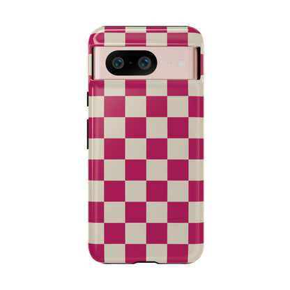 Pink & White Checked Pattern Phone Case - Pink Phone Case - Google Pixel 8 / Glossy