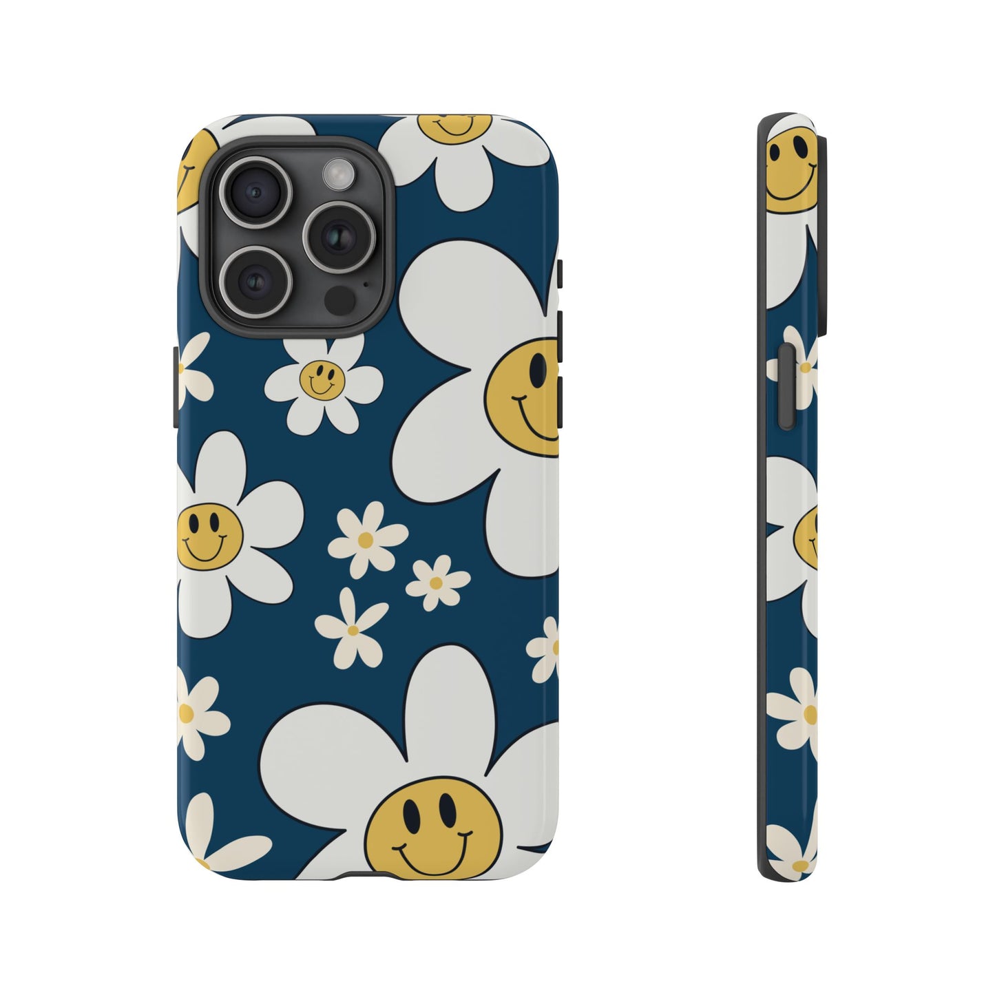 Fun Retro Daisy Pattern with Blue Background Phone Case - Blue Phone Case - iPhone 15 Pro Max / Glossy