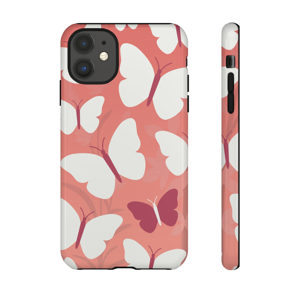 Minimalist Pink Butterfly Pattern Phone Case - Pink Phone Case - iPhone 11 / Glossy