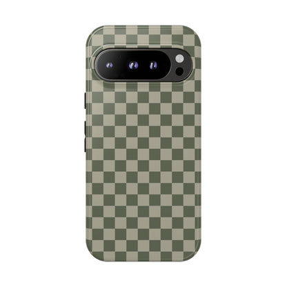 Google Pixel 9 Pro / Glossy Phone Case - ’Bold Olive Green Checkered Pattern’ Phone Case